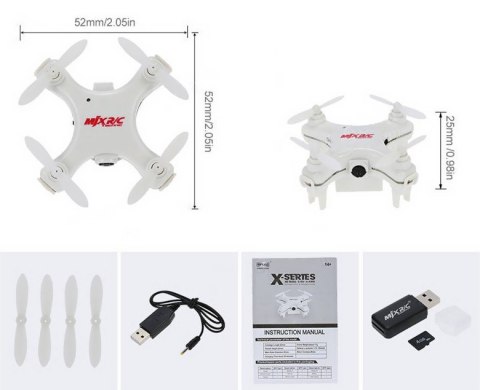 Mini dron MJX X905C + SD 4GB (Kamera 0.3MP, 2.4GHz, żyroskop, akrobacje, 5.2cm) - Biały