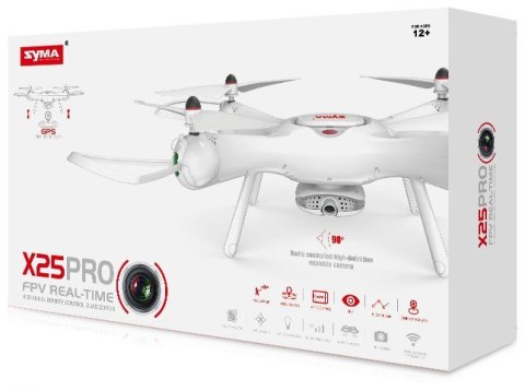 Syma X25 PRO (GPS, zdalnie obracana kamera WiFi FPV 720p, 2.4GHz, 37.5cm) - Biały