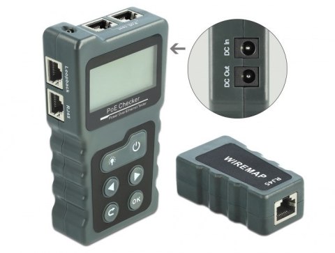 Tester kabli LCD Delock RJ45 / PoE / DC - zestaw do testowania sieci