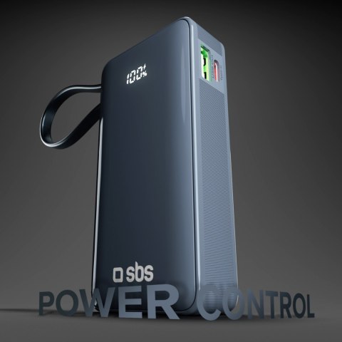Powerbank 10000mAh USB-A USB-C z wyświetlaczem wbudowanym kablem USB-C 20W - ciemnoszary