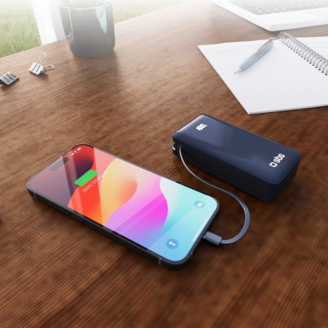 Powerbank 10000mAh USB-A USB-C z wyświetlaczem wbudowanym kablem USB-C 20W - ciemnoszary