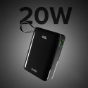 Powerbank 20000mAh USB-A USB-C z wyświetlaczem wbudowanym kablem USB-C 20W - czarny