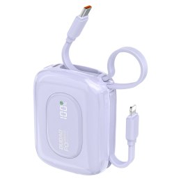 Powerbank K32 10000 mAh z wbudowanym kablem USB-C iPhone Lightning 22.5W - fioletowy