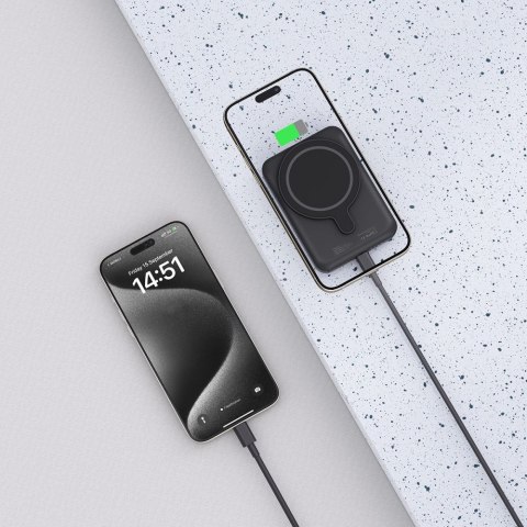 Powerbank magnetyczny 5000mAh LifeMag PB10 MagSafe 15W USB-C z kablem USB-C - czarny