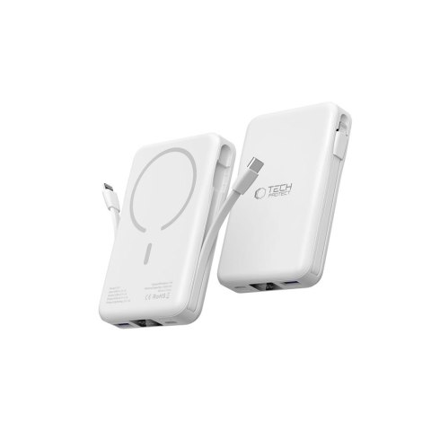 Powerbank magnetyczny PB31 10000mAh 15W MagSafe z kablami USB-C iPhone Lightning - biały