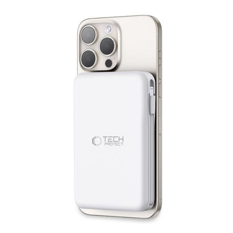 Powerbank magnetyczny PB31 10000mAh 15W MagSafe z kablami USB-C iPhone Lightning - biały