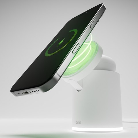 Stacja ładująca 2w1 bezprzewodowa magnetyczna do smartfona słuchawek - biała
