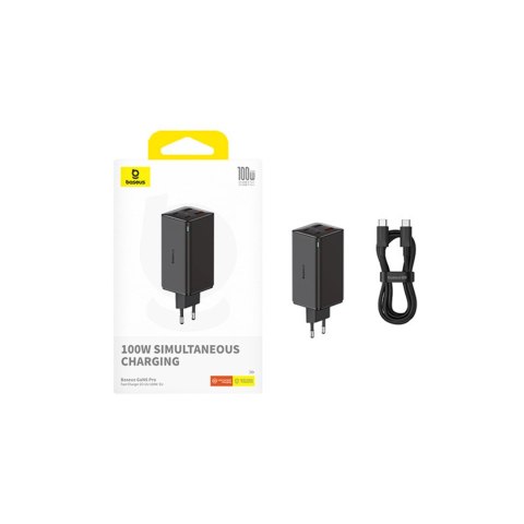 Ładowarka sieciowa USB-C USB-A GaN6 Pro 100W z kablem USB-C 1m - czarna