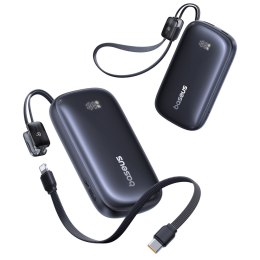 Powerbank 10000mAh 22.5W z wyświetlaczem odłączanym kablem - czarny