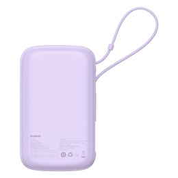 Powerbank 10000mAh 22.5W z wyświetlaczem wbudowanym kablem USB-C Qpow Pro+- fioletowy
