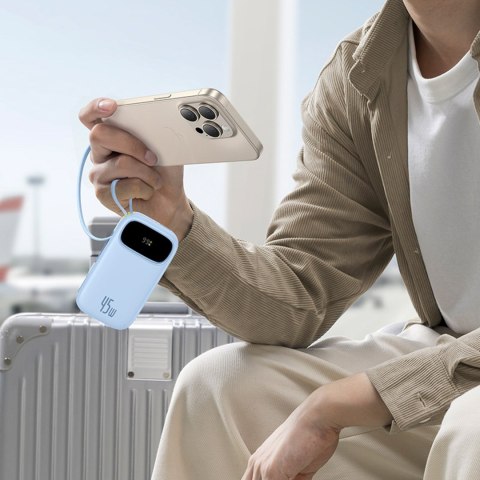 Powerbank 20000mAh 45W z wyświetlaczem kablami USB-C Lightning EnerFill FC31 - niebieski
