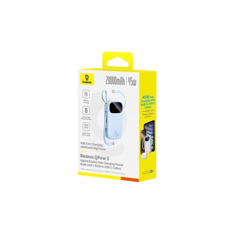 Powerbank 20000mAh 45W z wyświetlaczem kablem EnerFill FC21 Qpow 3 Ultra - niebieski