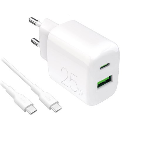 Ładowarka sieciowa USB-A USB-C z kablem USB-C 25W 1.2m - biała