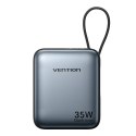 Powerbank Vention 10000mAh 35W PD z wbudowanym kablem USB-C szary