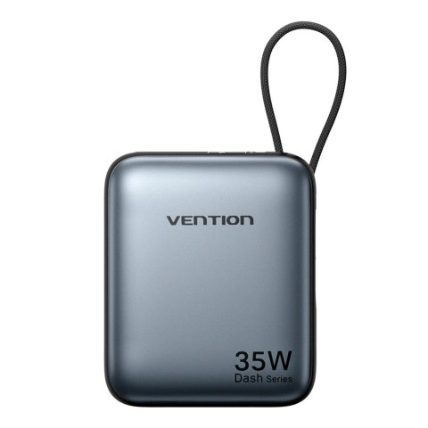 Powerbank Vention 10000mAh 35W PD z wbudowanym kablem USB-C szary