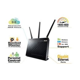 Asus Router RT-AC68U 10/100/1000 Mbit/s, Ethernet LAN (RJ-45) ports 4, 2.4GHz/5GHz, Wi-Fi standards 802.11ac, 600+1300 Mbit/s, A