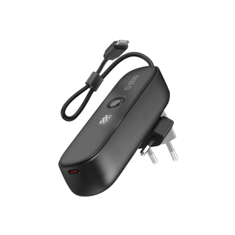 Powerbank 5000mAh z wbudowanym kablem składaną wtyczką PD 20W - czarny