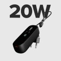 Powerbank 5000mAh z wbudowanym kablem składaną wtyczką PD 20W - czarny