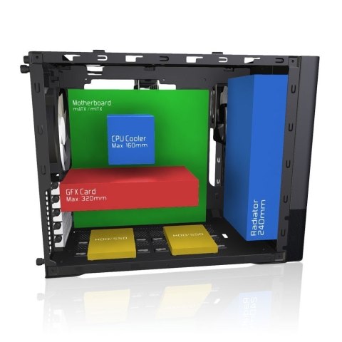 Fractal Design | NODE 804 | Okno boczne | 2 - USB 3.0Wejście/wyjście audioPrzycisk zasilania z diodą LED (biała)Dioda LED aktywn