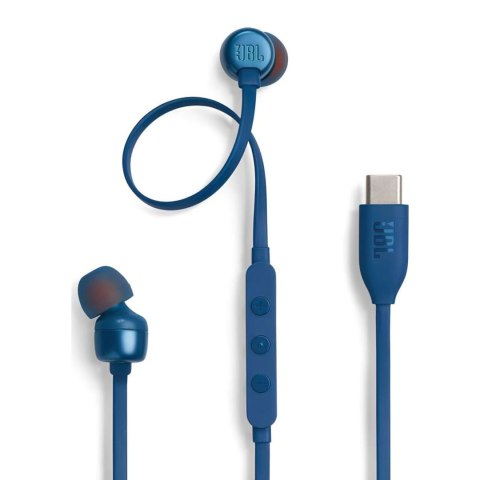 Słuchawki dokanałowe przewodowe JBL Tune 310C USB-C - niebieskie