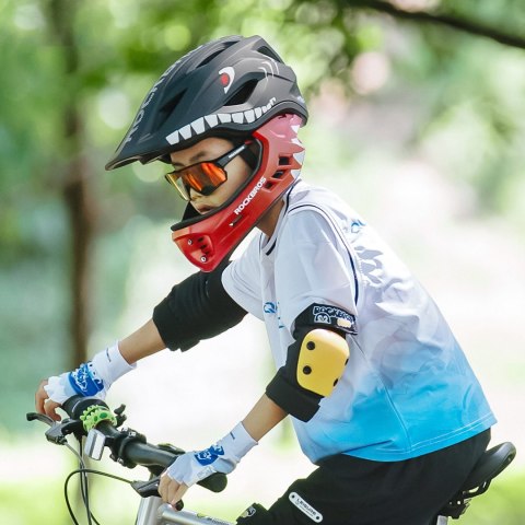 Kask rowerowy dziecięcy z odpinaną szczęką rozmiar M 54-58cm - czarny rekin