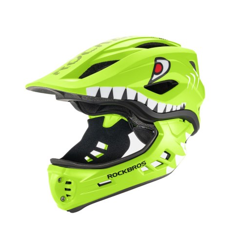 Kask rowerowy dziecięcy z odpinaną szczęką rozmiar S 48-52cm - zielony rekin