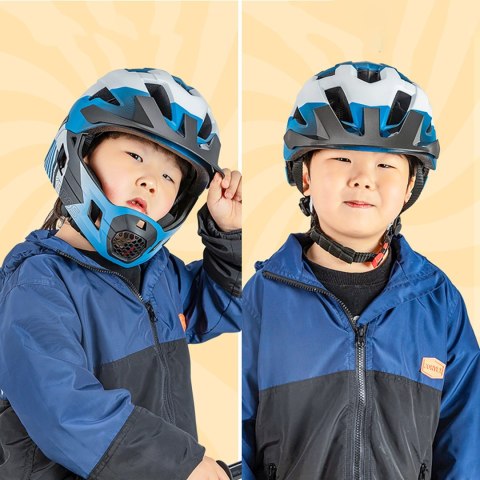 Kask rowerowy dziecięcy z odpinaną szczęką rozmiar S 48-54cm - niebieski