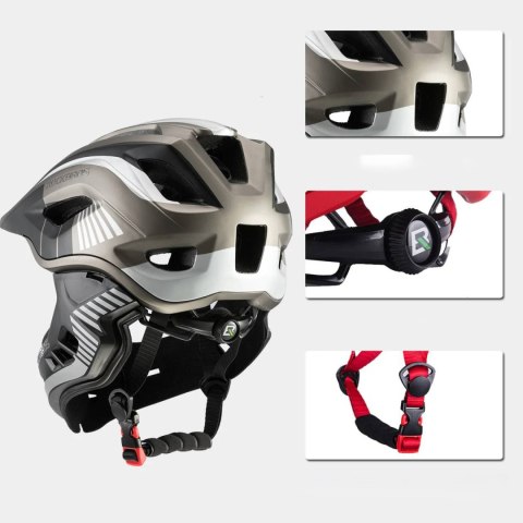 Kask rowerowy dziecięcy z odpinaną szczęką rozmiar S - szary