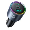 Ładowarka samochodowa USB-A USB-C z kablem 145W - ciemnoszara