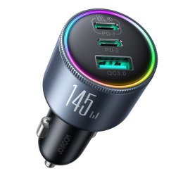 Ładowarka samochodowa USB-A USB-C z kablem 145W - ciemnoszara