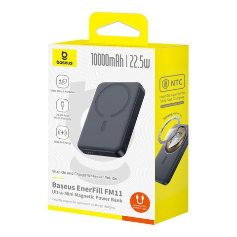 Powerbank 10000mAh 22.5W z kablem USB-C EnerFill FM11 Ultra-Mini MagSafe - czarny