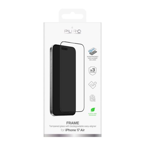 Szkło hartowane na iPhone 17 Pro z aplikatorem i czarną ramką Puro Frame
