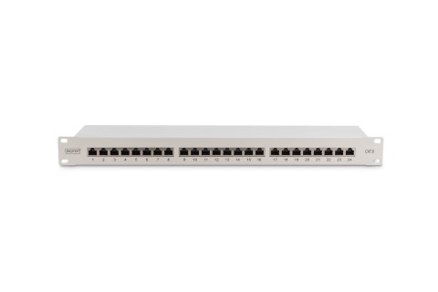 Digitus Panel krosowy (patch panel) 19'' 24x RJ45, LSA poziom, kat.6, ekranowany, 1U, szary, prowadnica kabli