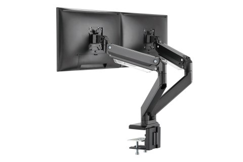 Ramię biurkowe podwójne z zaciskiem 2xLCD z sprężyną gazową max. 2x35" i 15kg