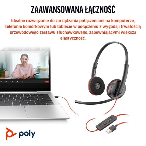 Słuchawki Poly Blackwire 3220 Stereo USB-C Black Headset +USB-C/A Adapter (Box) 8X228AA