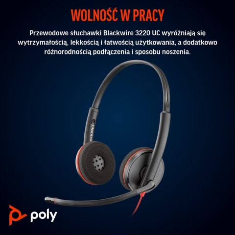 Słuchawki Poly Blackwire 3220 Stereo USB-C Black Headset +USB-C/A Adapter (Box) 8X228AA
