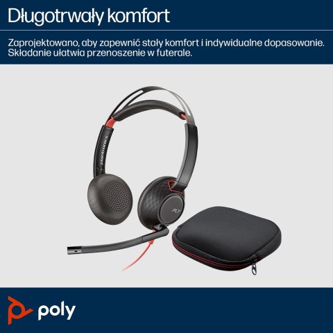 Słuchawki Poly Blackwire 5220 Stereo USB-C Headset +3.5mm Plug +USB-C/A Adapter 8X231AA