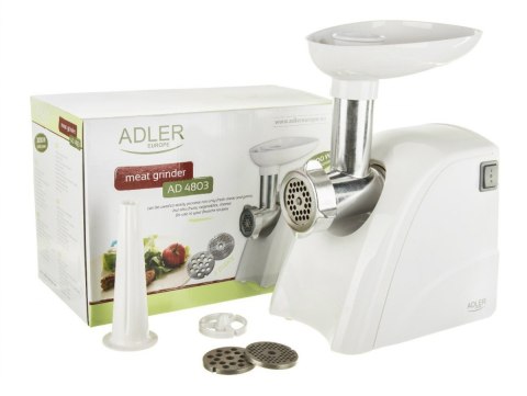 Adler AD 4803 Meat mincer, Power 800W, Bowl, Middle size sieve, Mince sieve, Poppy sieve, Plunger, Sausage filler Adler
