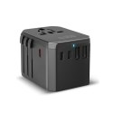 Adapter podróżny przejściówka do gniazdek EU UK US AUS USB-C USB-A GaN 70W - czarny