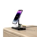 Ładowarka indukcyjna 3w1 ze stojakiem na smartfon Apple Watch AirPods MagSafe - czarna