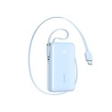 Powerbank 10000mAh 35W ze zwijanym kablem USB-C kablem-smyczą USB-C - niebieski