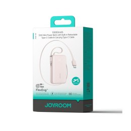Powerbank 10000mAh 35W ze zwijanym kablem USB-C kablem-smyczą USB-C - różowy