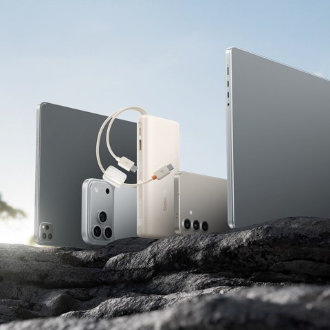 Powerbank 20000mAh 100W z wyświetlaczem dwoma kablami USB-C - beżowy