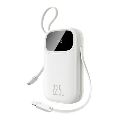 Powerbank 10000mAh z wyświetlaczem wbudowanymi kablami EnerFill FC31 22.5W - biały