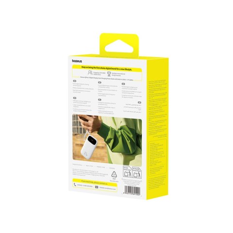 Powerbank 10000mAh z wyświetlaczem wbudowanymi kablami EnerFill FC31 22.5W - biały