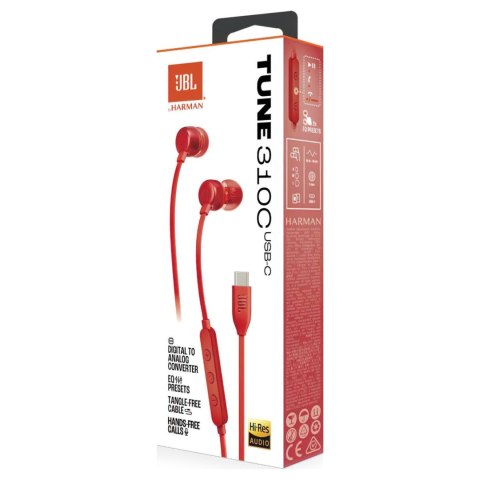 Słuchawki dokanałowe przewodowe USB-C JBL Tune 310C - czerwone