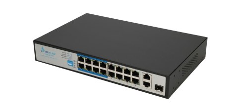 Extralink Switch PoE VIRTUS V3 16x 100Mb/s PoE/PoE+, 2x Gigabit RJ45 + 1x SFP, 150W