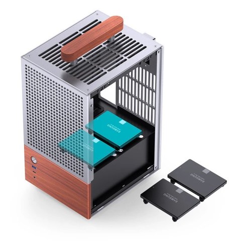 Obudowa PC Jonsbo T6 Mini-Tower, Mini-ITX, szkło hartowane, drewno - srebrna
