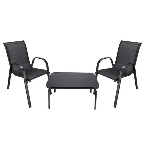 Klasyczny zestaw mebli ogrodowych Black Forest tekstylen dwa krzesła + stolik czarny