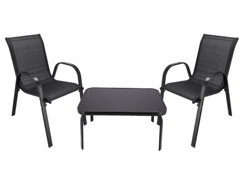 Klasyczny zestaw mebli ogrodowych Black Forest tekstylen dwa krzesła + stolik czarny